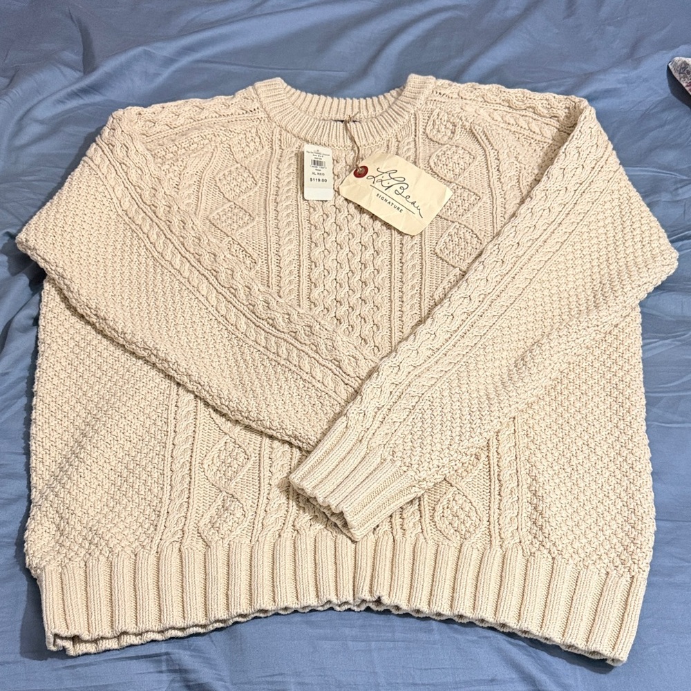 L.L. Bean Cream Cable Knit Crewneck Sweater - Picture 5 of 6